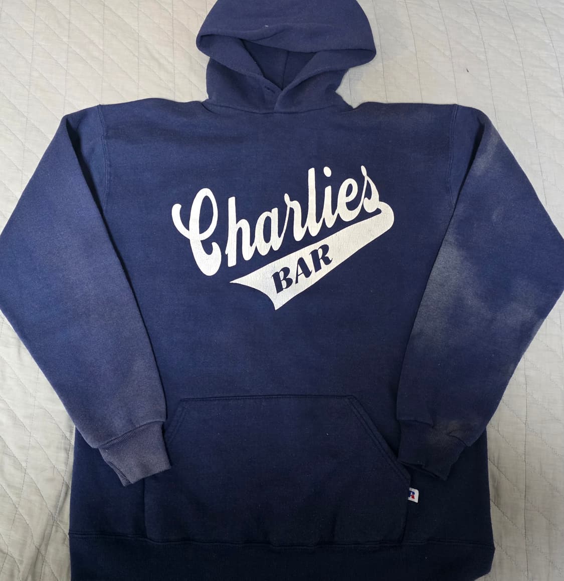 [XL] 80s 러셀 애슬레틱 썬페이드 트래쉬드 네이비 후드티 상품이미지1