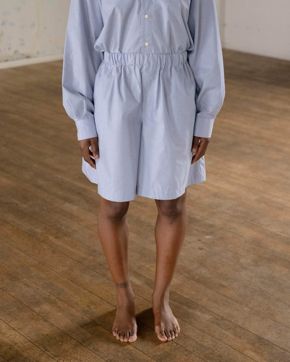 [XS,S,M]베이스레인지 Claude 오가닉 스트라이프 쇼츠/블루 상품이미지1