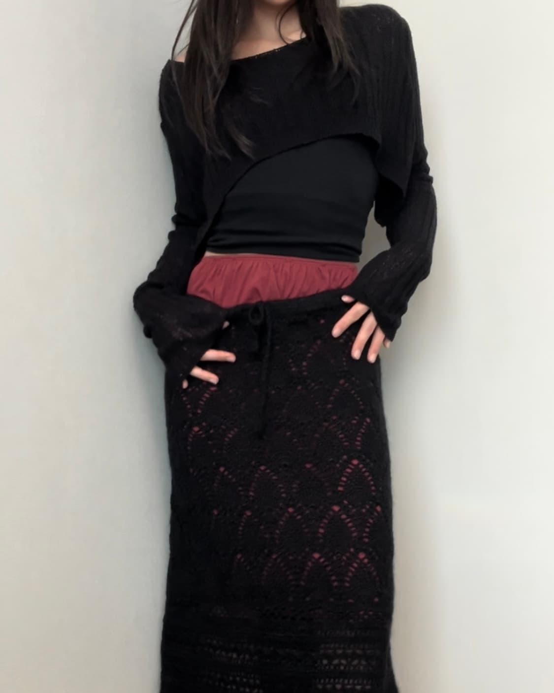 black see-through crop knit 상품이미지1