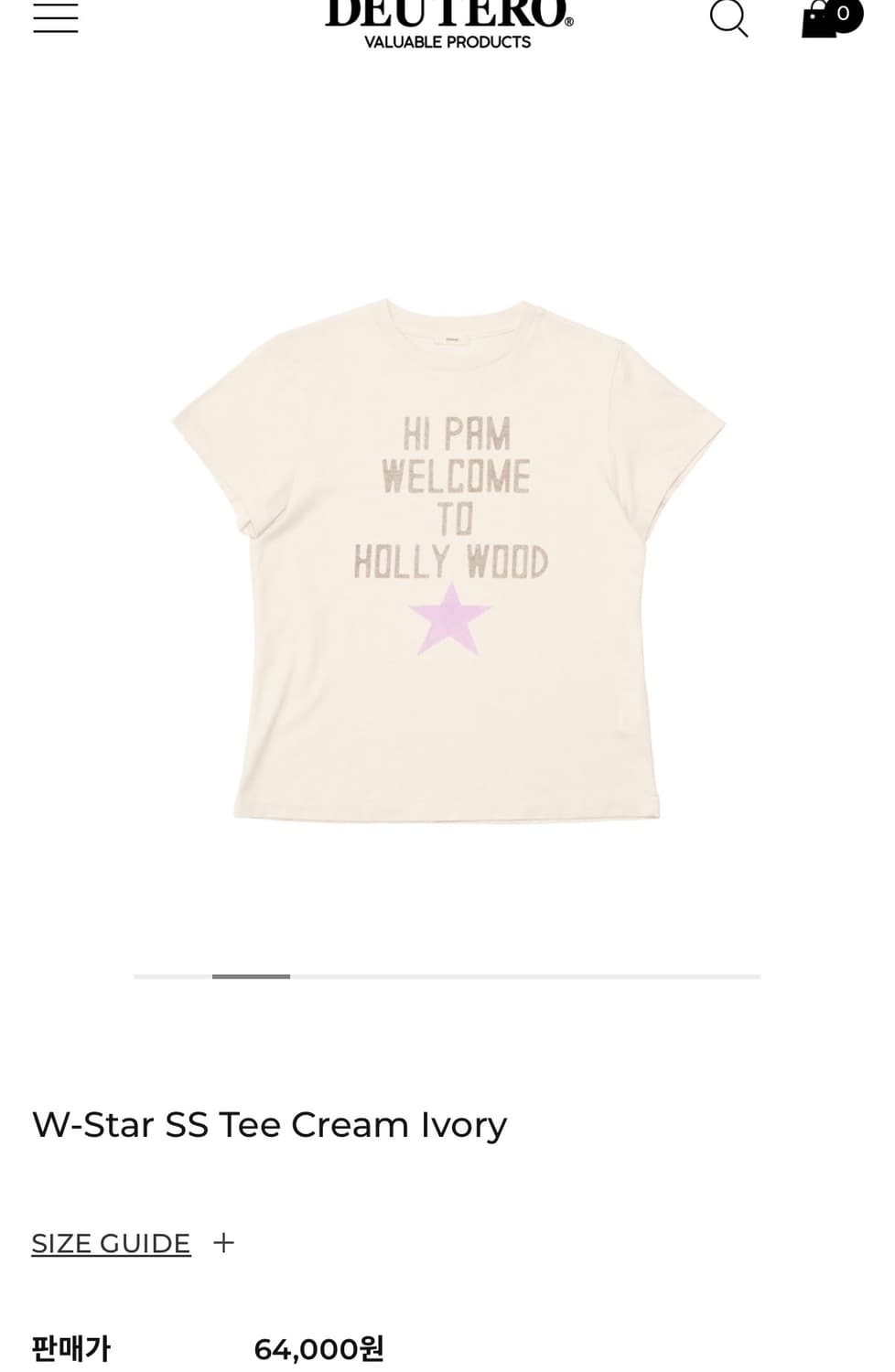 듀테로 W-Star SS Tee Cream Ivory S 상품이미지1