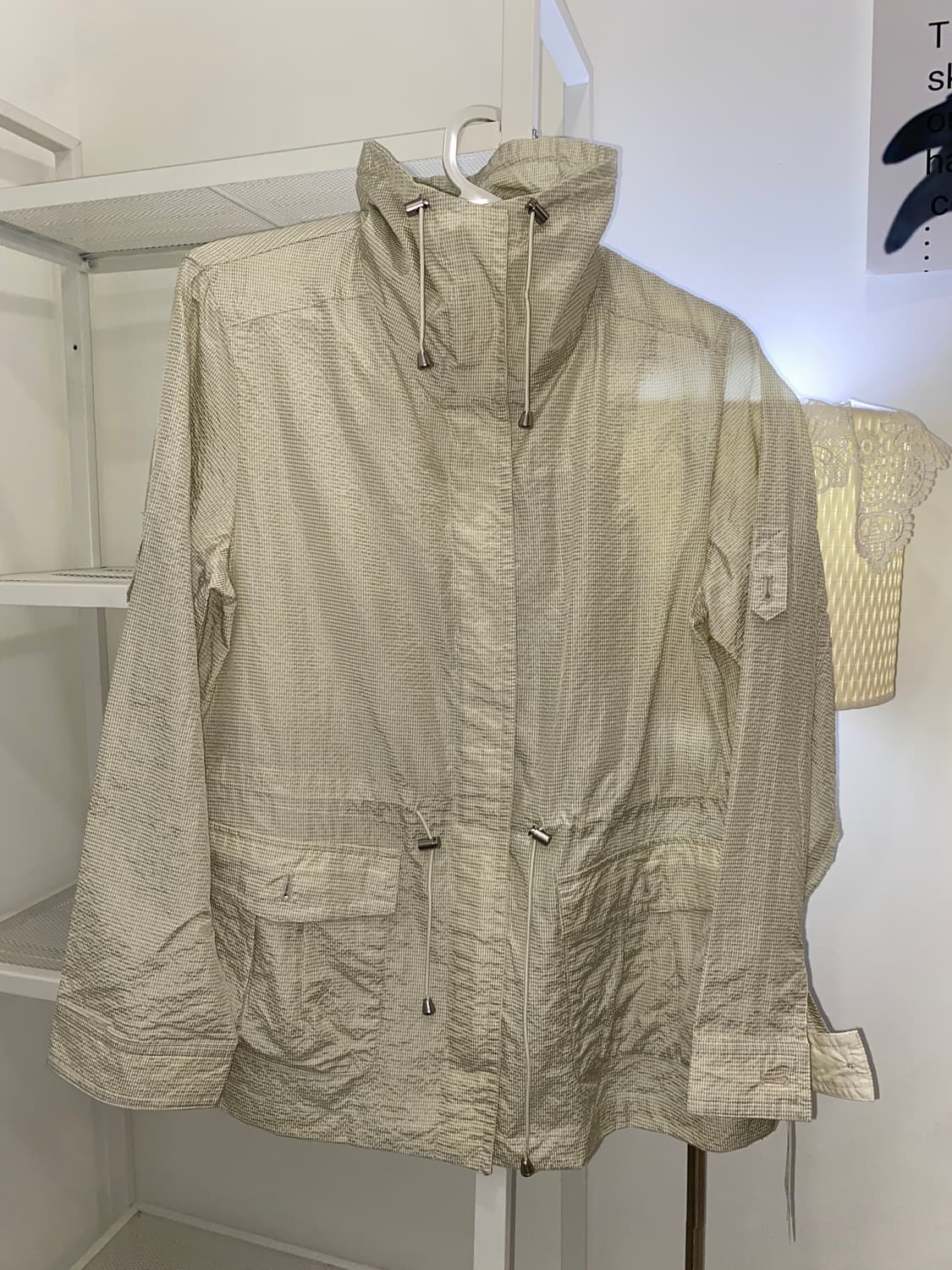 일본빈티지 잔체크 아이보리베이지 바람막이 상품이미지2