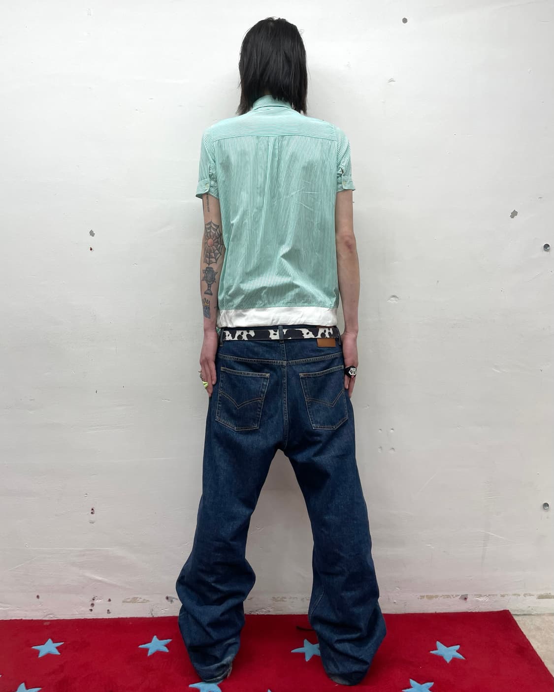 Green Stripe String Short Sleeve T-Shirt 상품이미지5