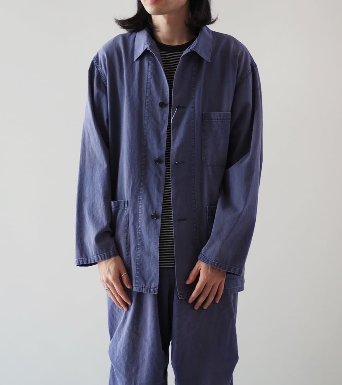 [2]코모리 COMOLI 24SS 드릴 워크 자켓 페이드 블루 상품이미지4