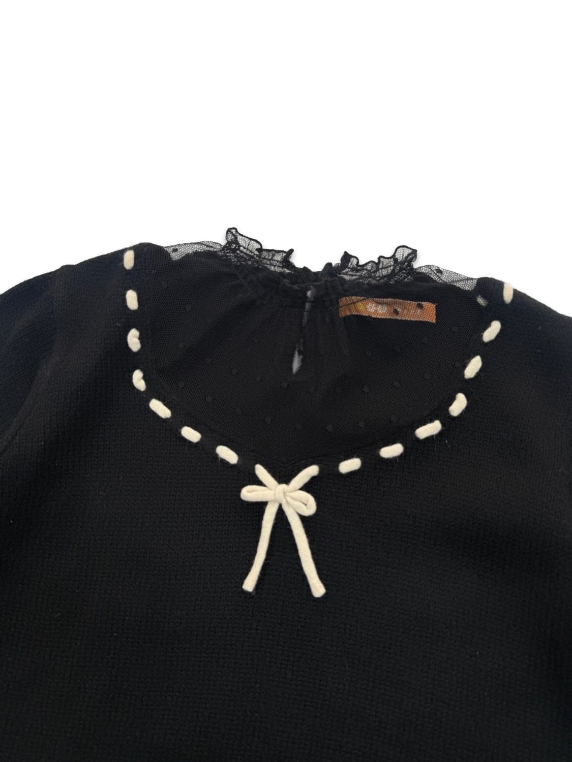 빈티지 블랙 도트 시스루 리본 니트 상품이미지3