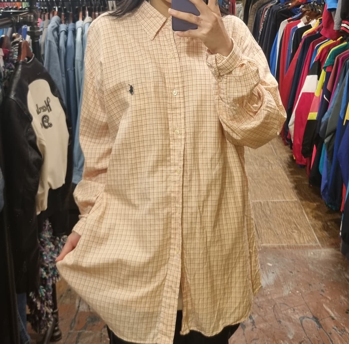 [Hi] 폴로 긴팔 체크셔츠 오렌지 상품이미지3