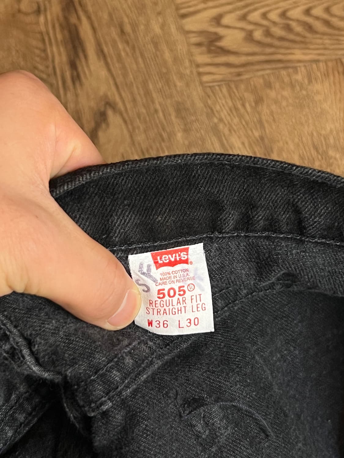 [36]90's 리바이스 오렌지탭 USA Made 505 흑청 데님 팬츠 상품이미지6
