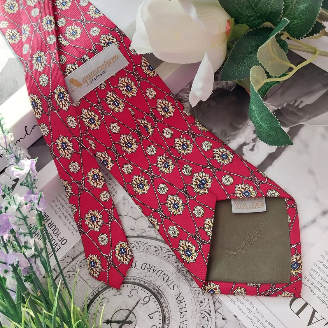 아쿠아스큐텀 실크 레드 로열 체인 넥타이 9.7cm A+등급 K1341
 상품이미지4