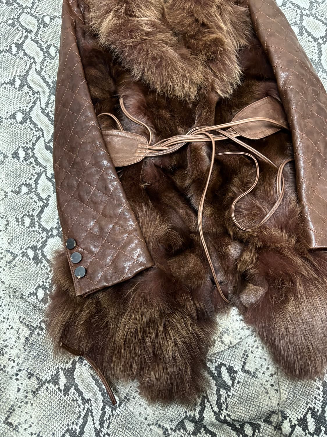 00’s aesthetic Brown Fur Trimming Leathe 상품이미지8