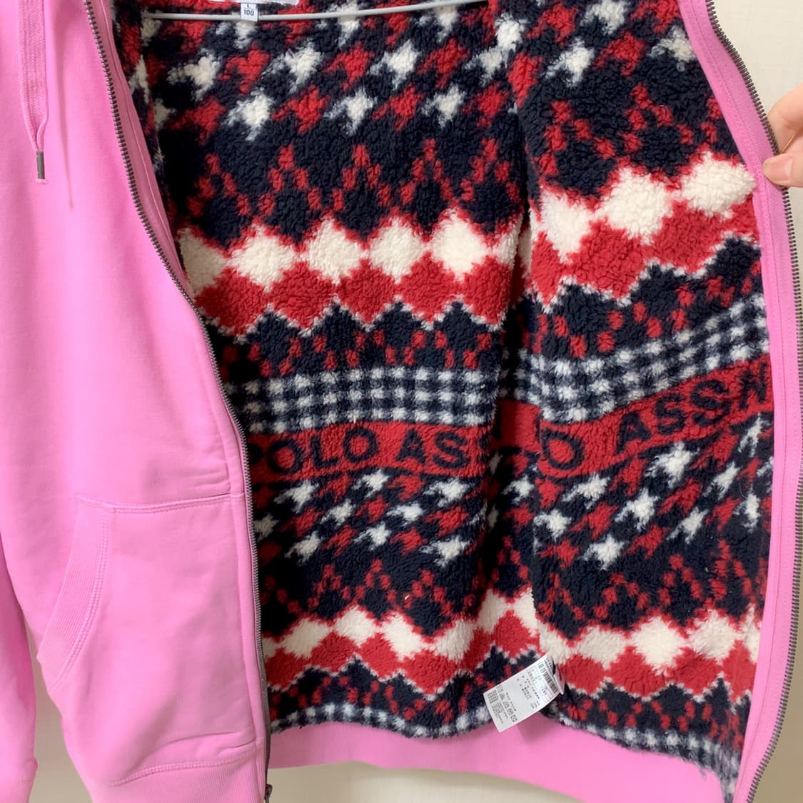 새상품 us 폴로 정품 핑크 코튼 기모 후드집업 L 100 화이트라벨 상품이미지8