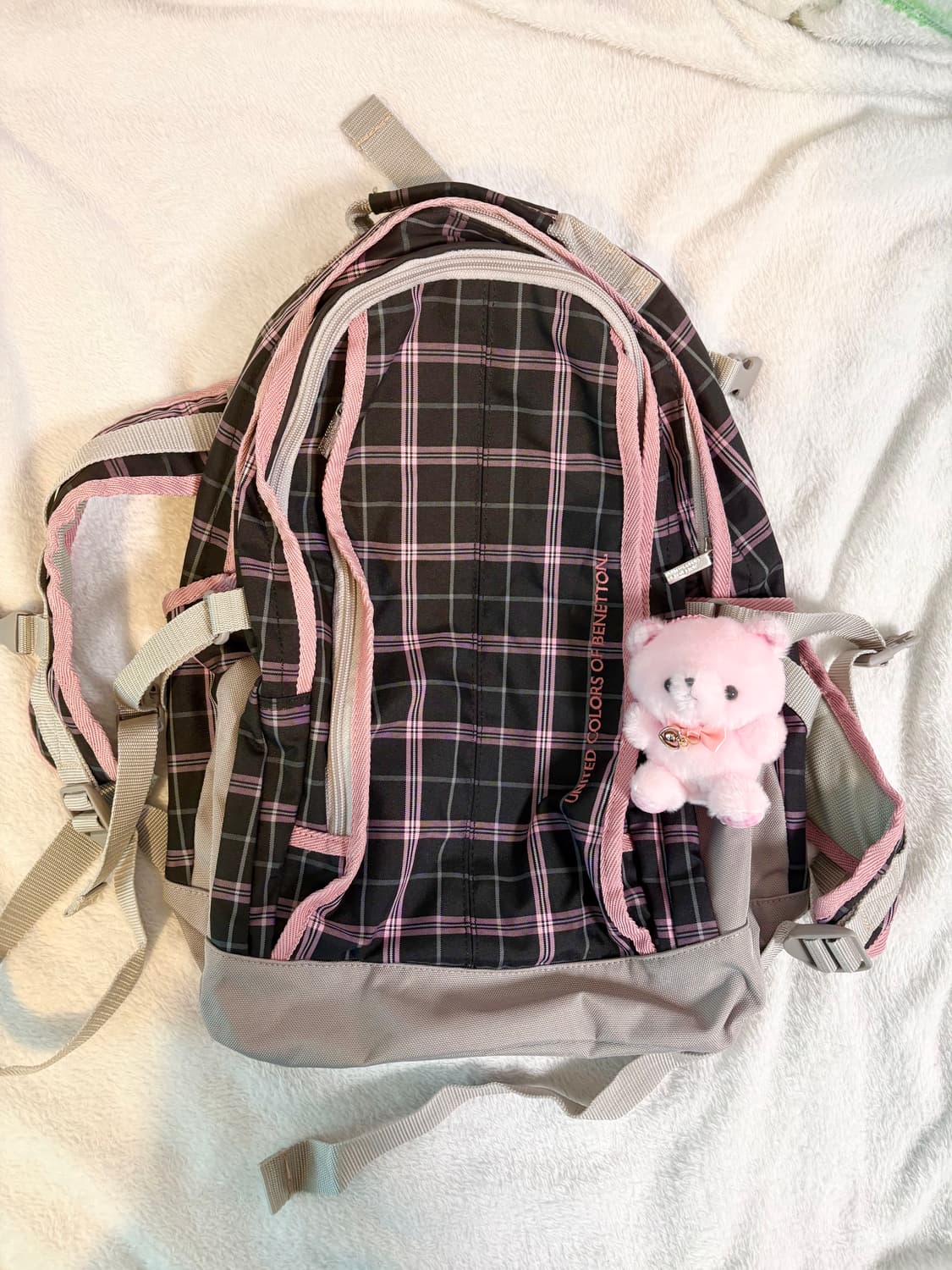 하루할인 benetton 일본 빈티지 블랙 체크 백팩 가방 모리걸 도트 상품이미지1
