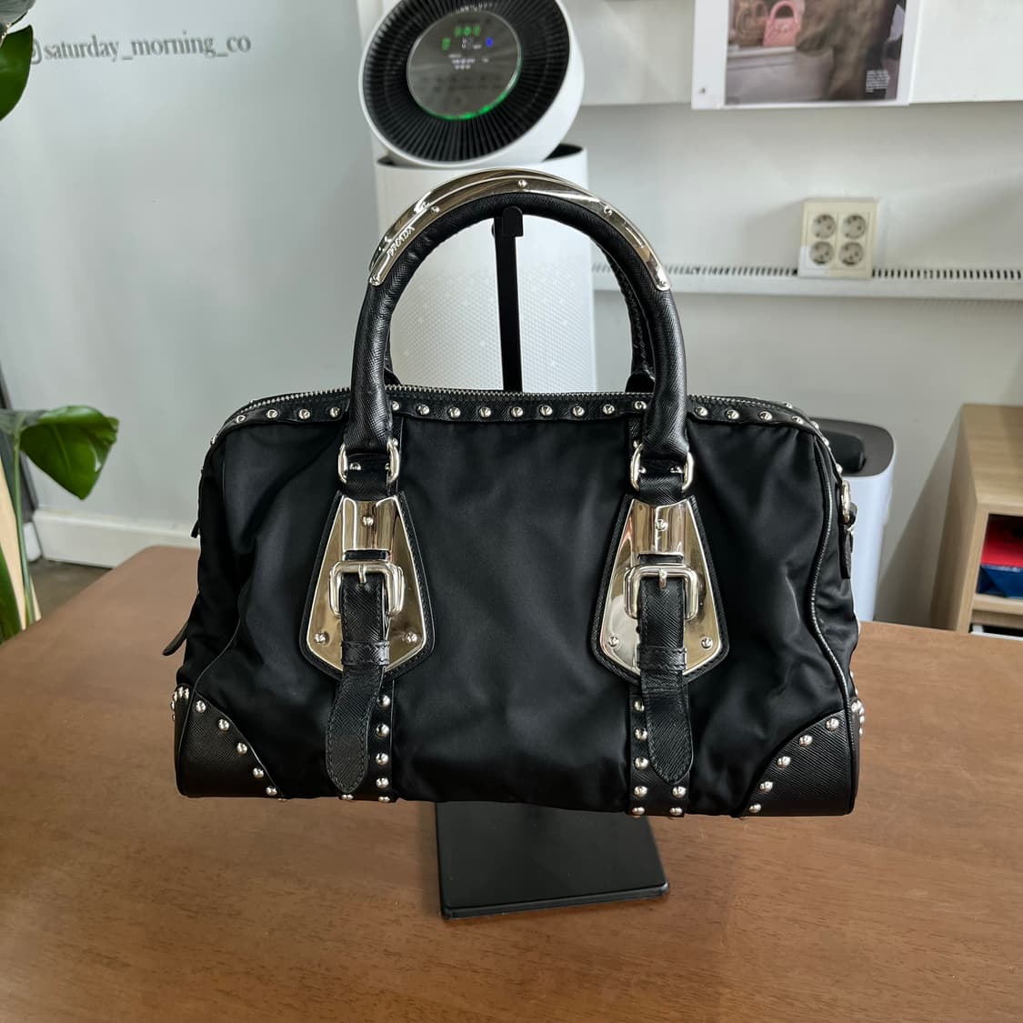 프라다 나일론/레더 스터드 토트백 상품이미지6