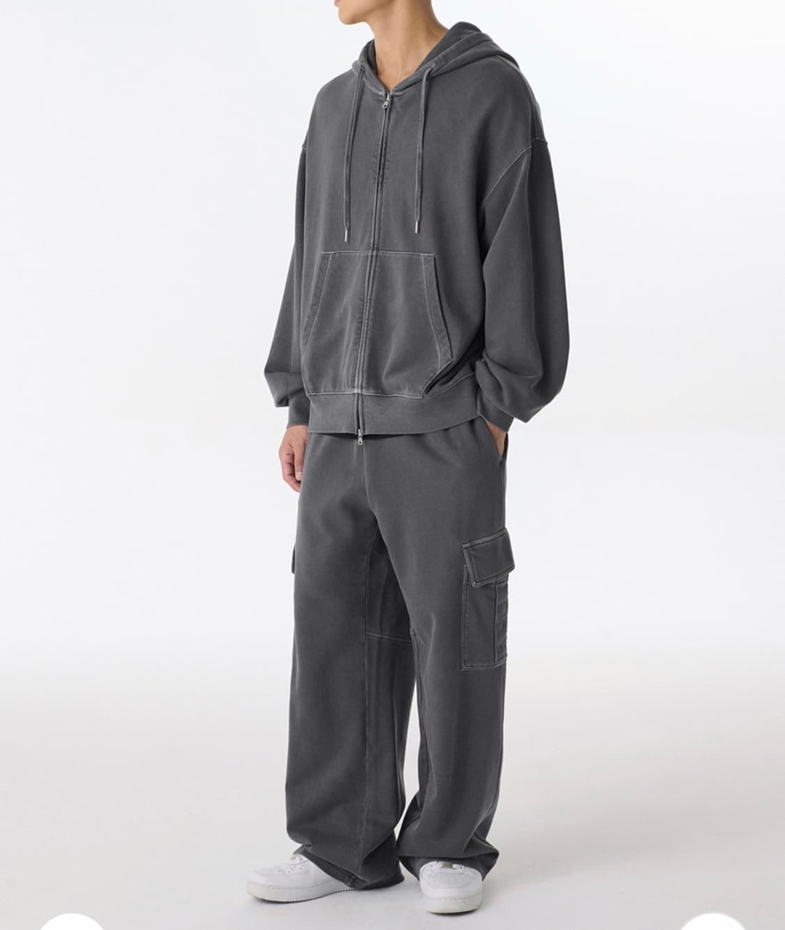 피그먼트 오버사이즈 후디드 스웨트 집업 [차콜 그레이] L 상품이미지4