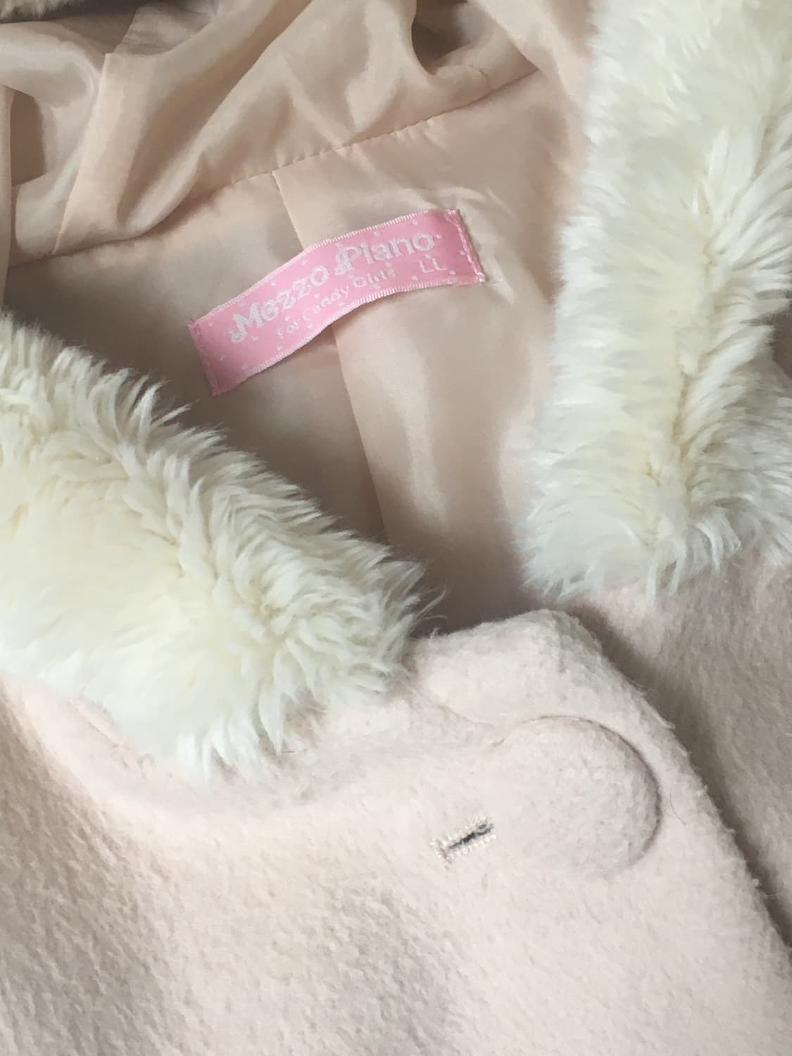 메조피아노 핑크 리본 퍼 후드 코트 라떼 히메 갸루 러블리 로걀 빈티지 상품이미지2