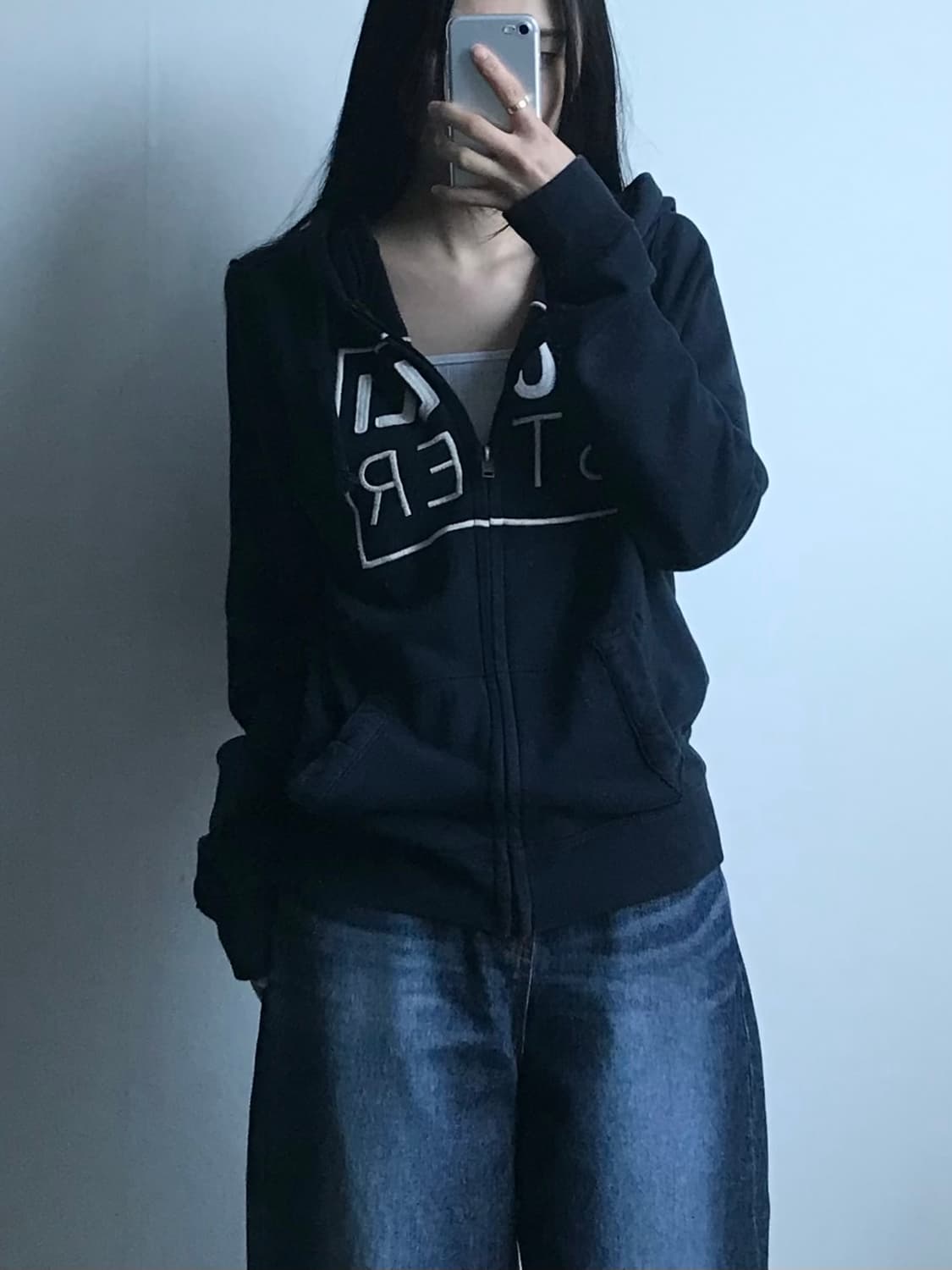 홀리스터 y2k 와투케 네이비 딱붙 후드집업 상품이미지1