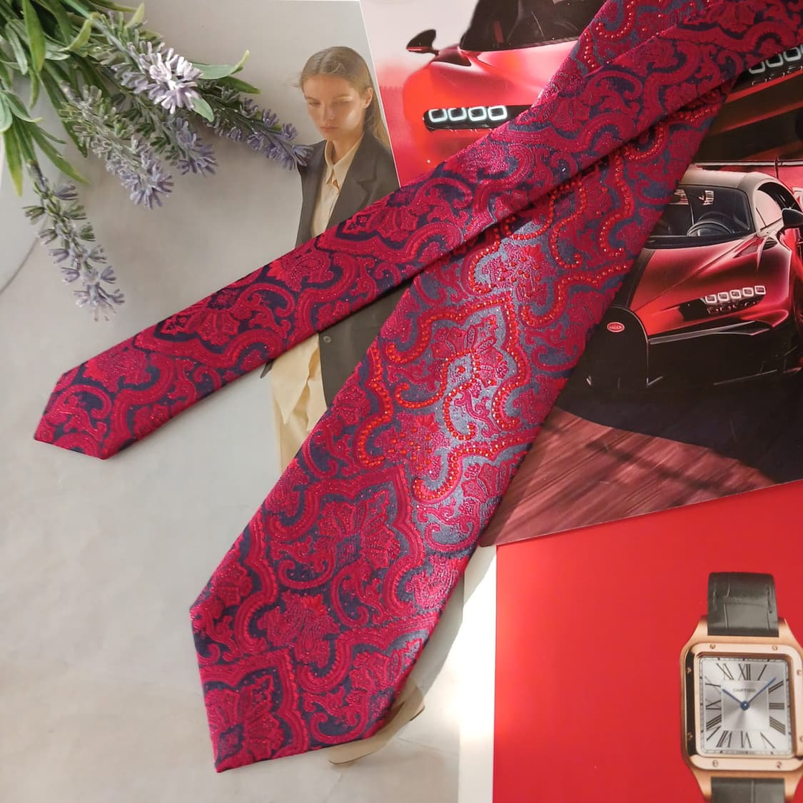페리 엘리스 실크 레드 페이즐리 넥타이 8.6cm A+등급 A18987
 상품이미지2