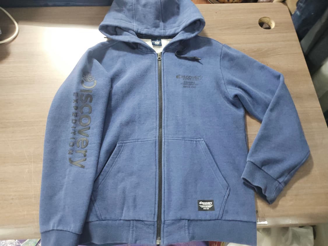 디스커버리 익스페디션 남성 기모 소매 로고 후드 집업 100 상품이미지1