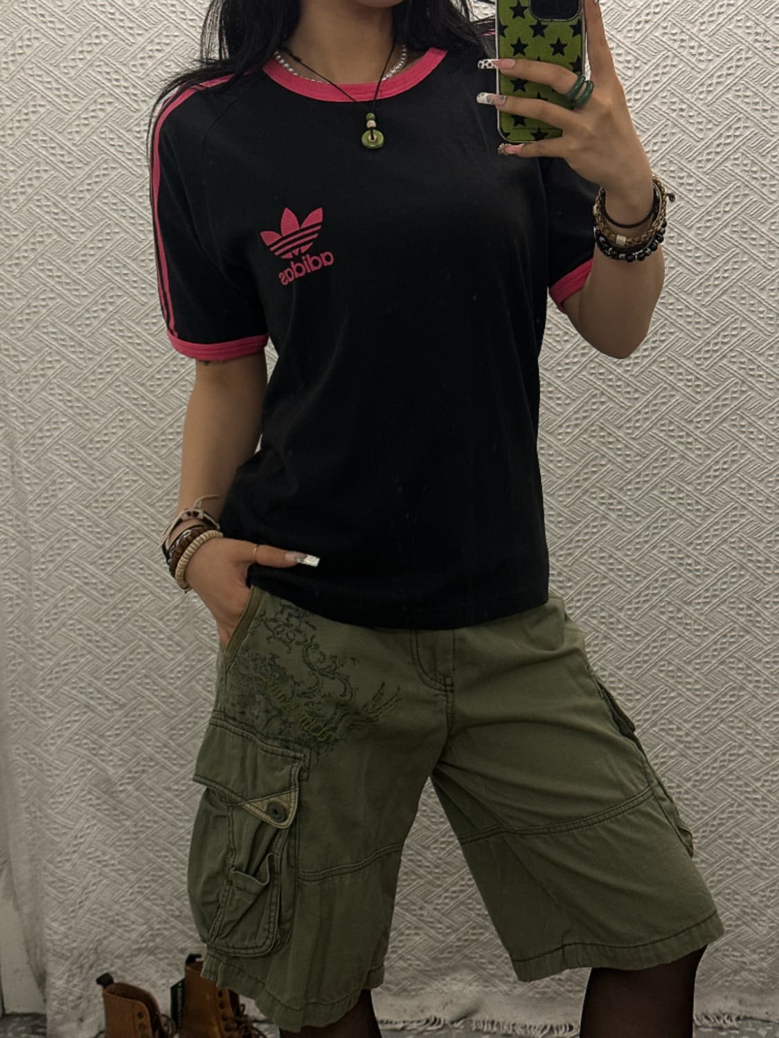 아디다스 Y2K 빈티지 블랙핑크 링거티 반팔티 K0192 상품이미지2