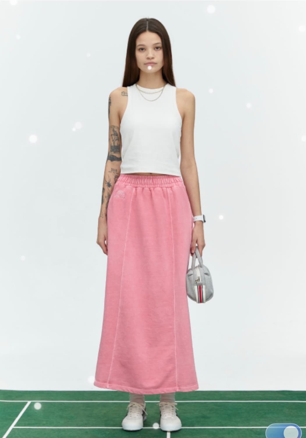 미나수 피그먼트 롱 스커트 (핑크) 상품이미지1