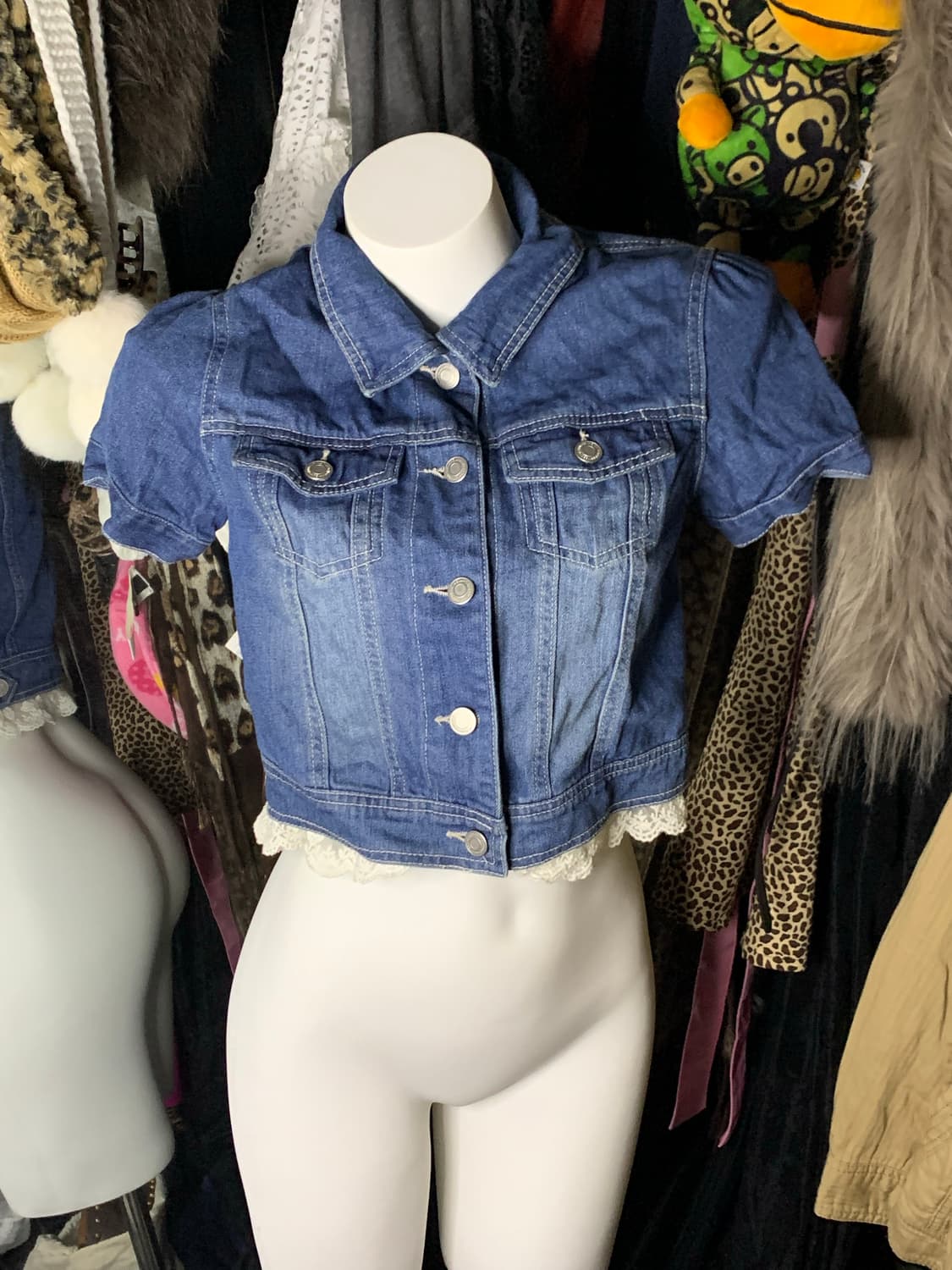 키치 퍼프 레이스 숏 데님자켓 상품이미지1