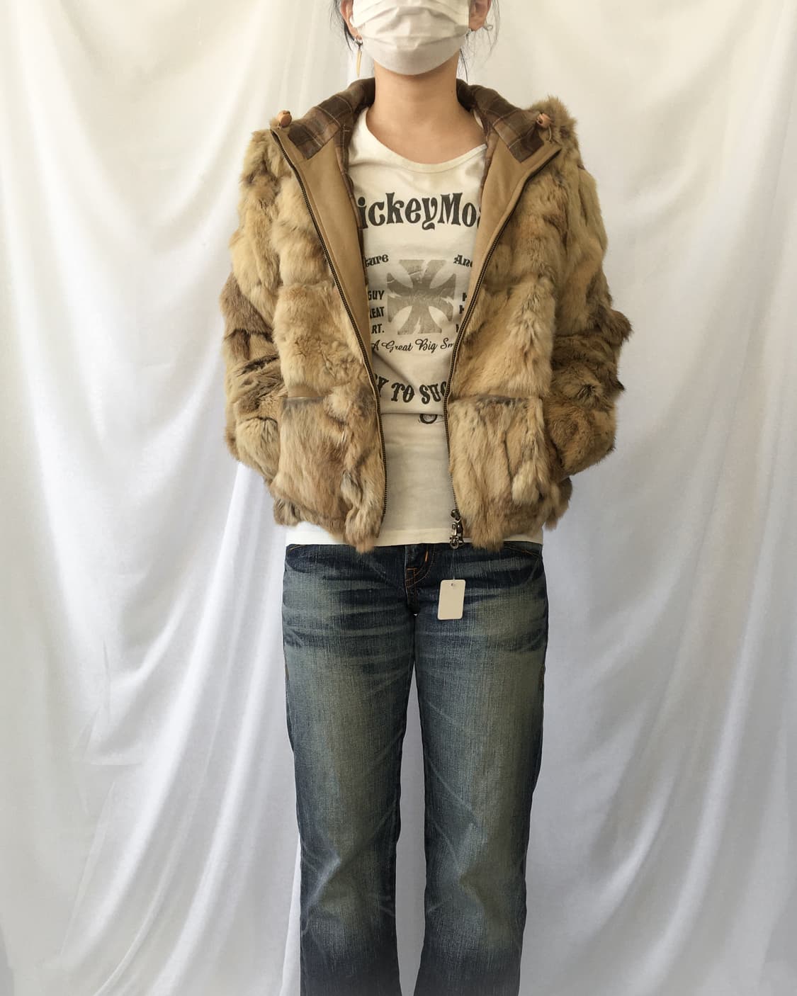 Rabbit fur hood zip up jacket 상품이미지7