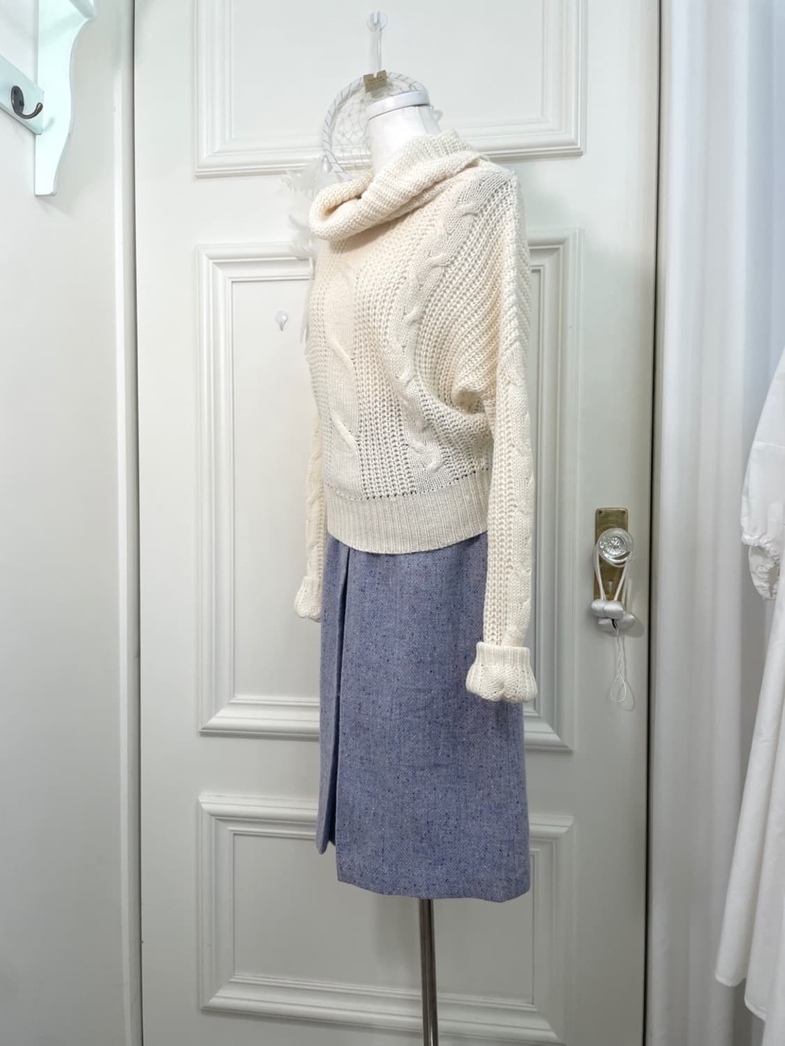 blueberry tweed wool pleats skirt 상품이미지6