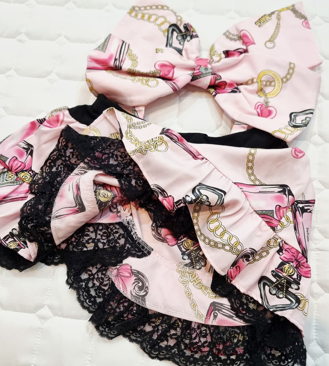 MARS(마즈) 핑크 퍼퓸 빅리본 언발 미니 스커트 상품이미지7