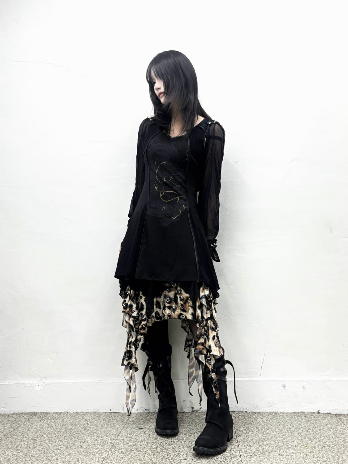 Leopard unbalanced skirt   상품이미지5