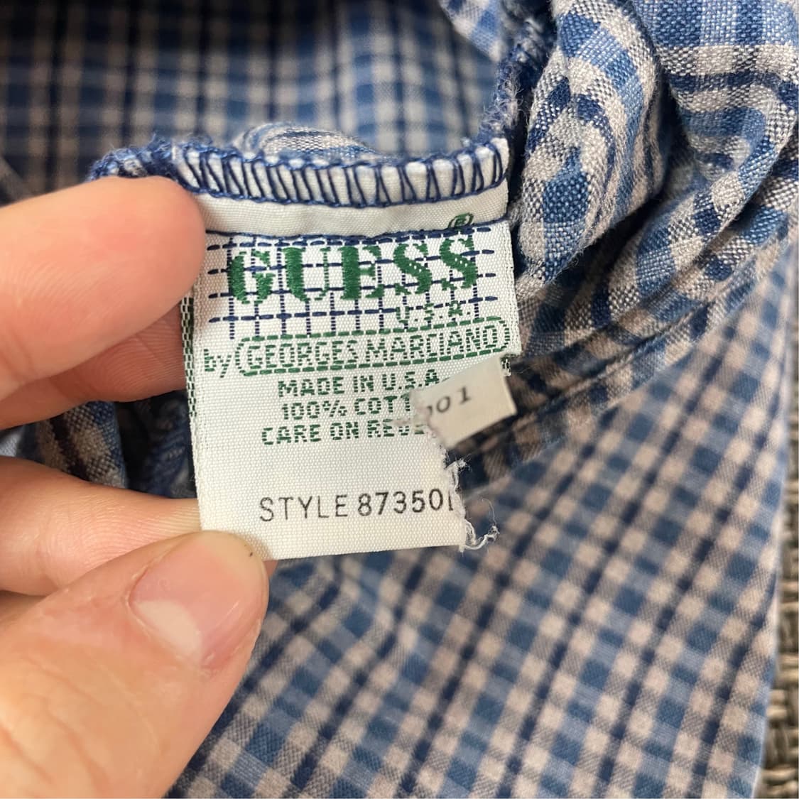 게스 원포켓 미니로고 블루 타탄체크 셔츠 S 상품이미지6