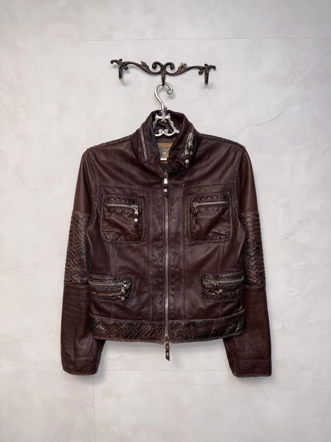 Dark brown lamb skin python pocket 투웨이jk 상품이미지1