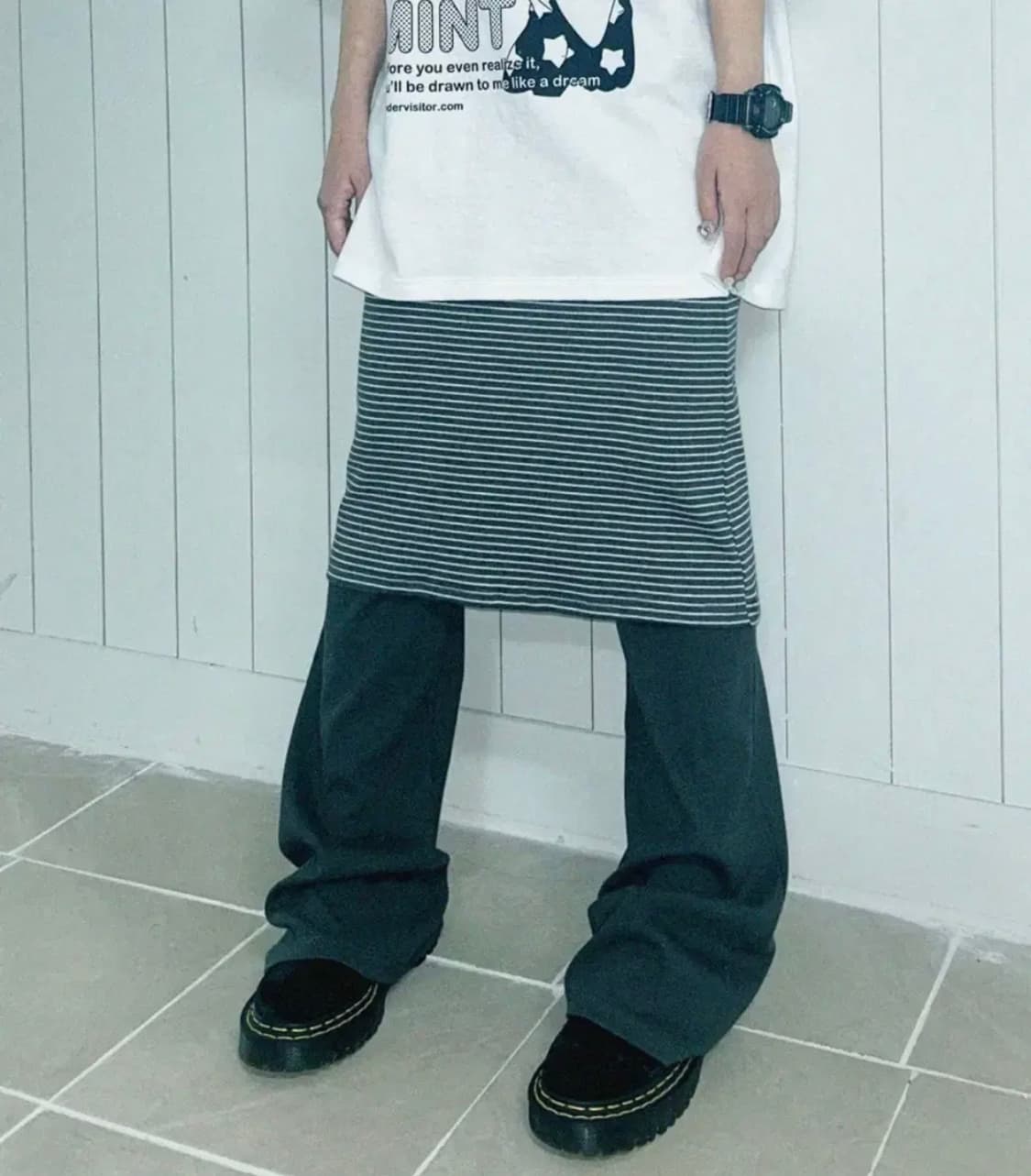 원더비지터 레이어드 스커트 차콜 상품이미지1