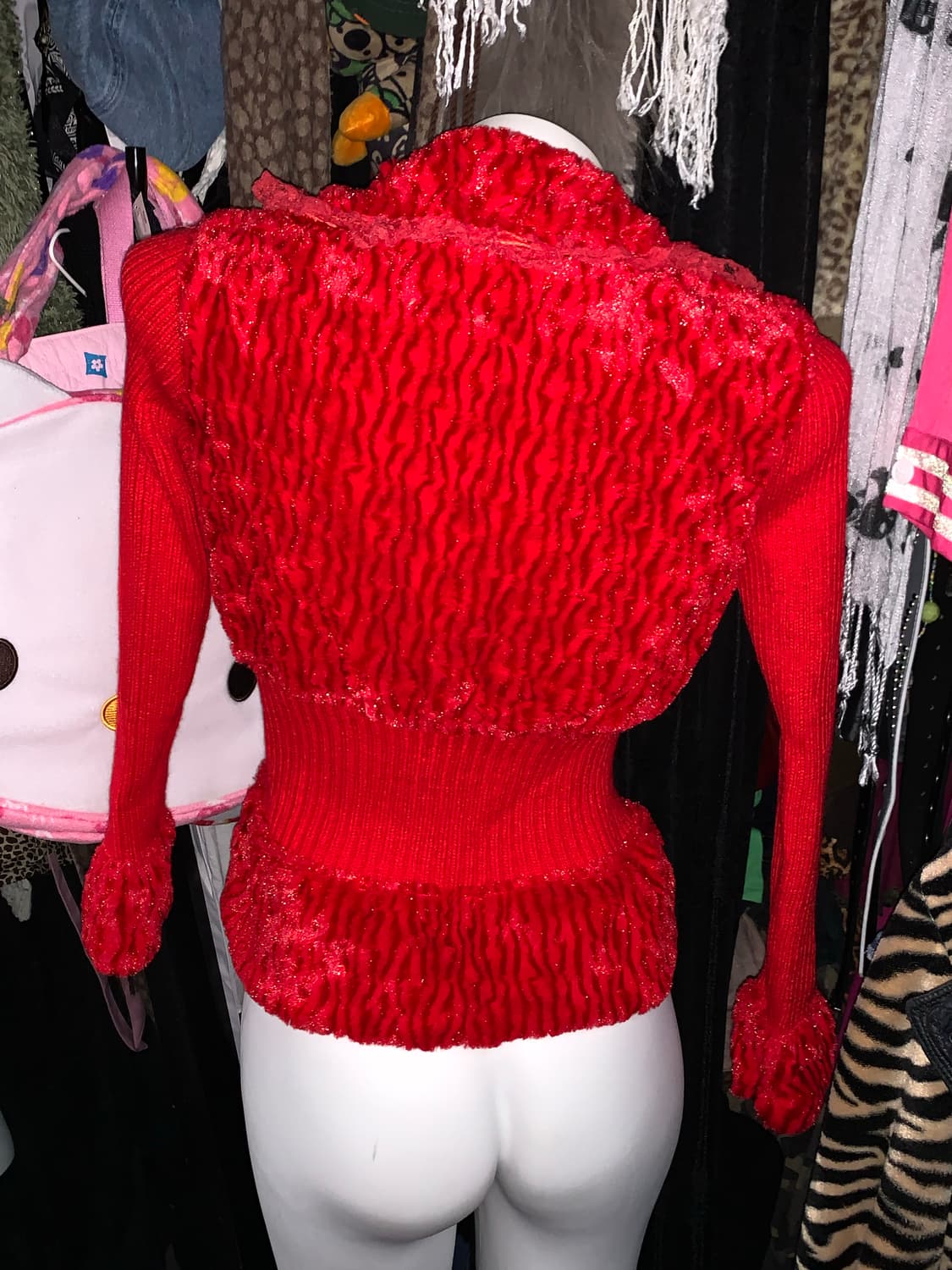 y2k 레드 레이스 니트 퍼자켓 상품이미지5