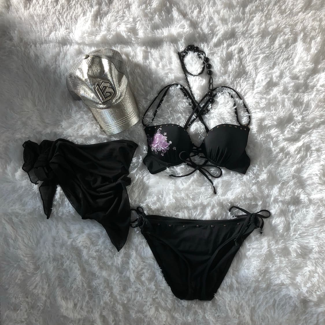 블랙 큐빅 로즈 비키니 Set 상품이미지1