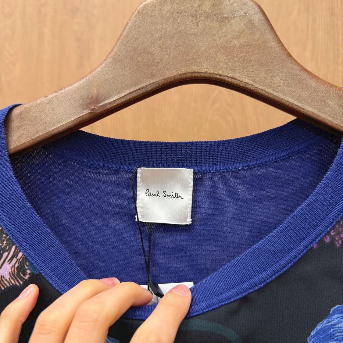 폴스미스 반팔 티셔츠 플라워 스트라이프 패턴 라운드넥 디테일 블루 상품이미지6