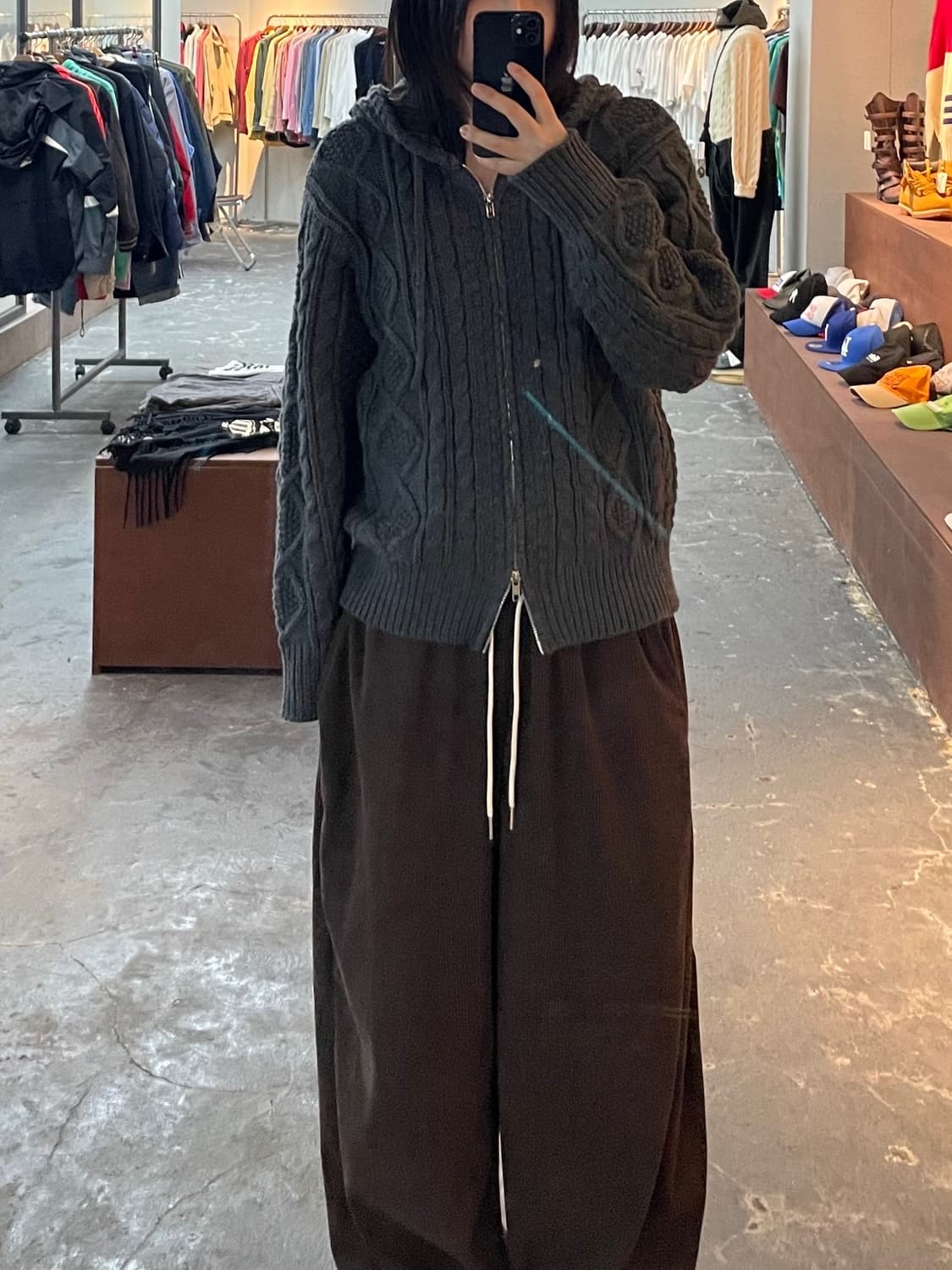 트릴리온 워셔블 아란 케이블 후드집업 니트 H1000 상품이미지1