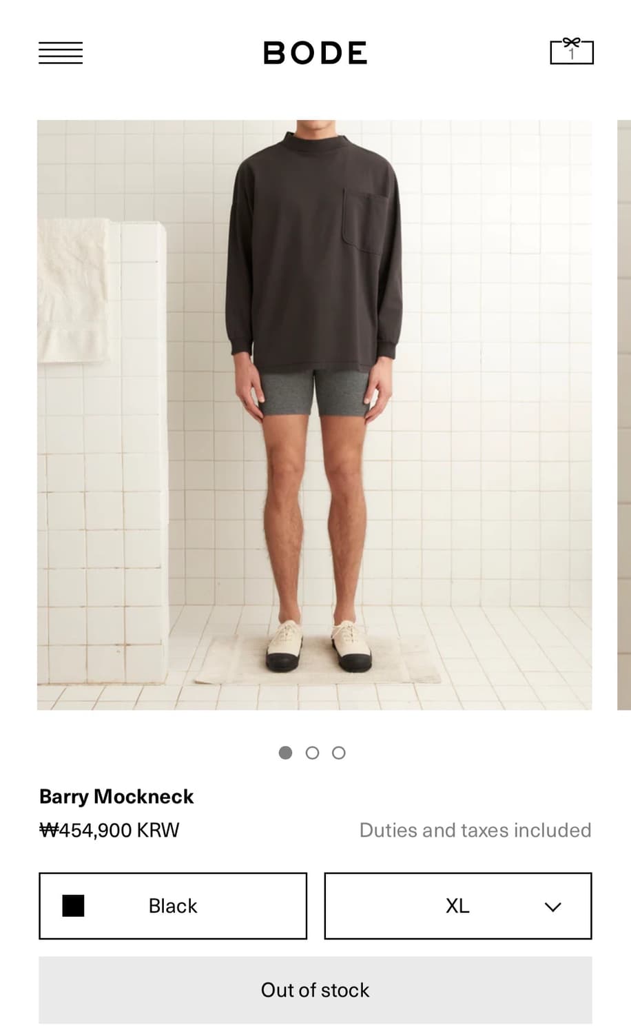 보디 BODE Barry MOCKNECK 모크넥 티셔츠 블랙 새상품 판매 상품이미지1