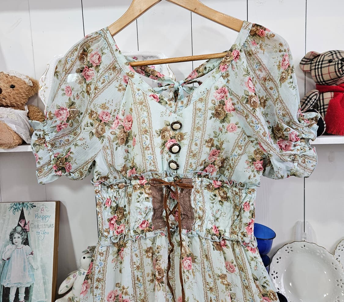 디어리  민트 로즈 플로럴 리본 원피스 상품이미지3