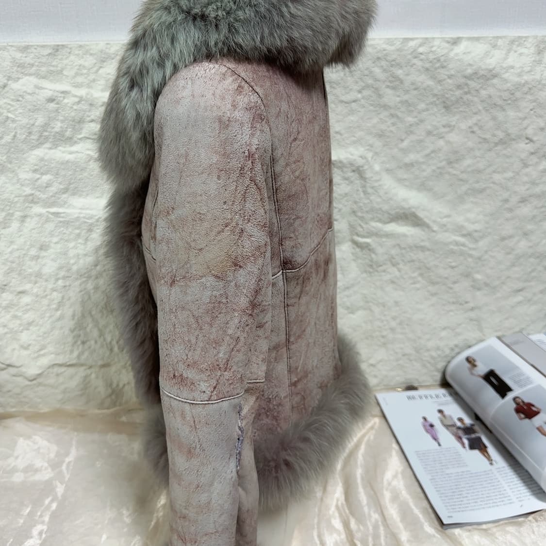빈티지 연한 핑크 폭스퍼+안감토끼털 되지가죽자켓 무스탕 상품이미지3