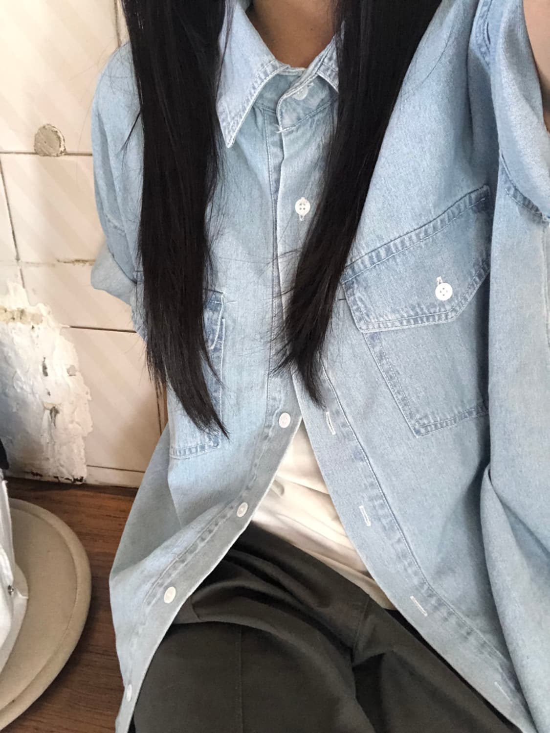 아워프 / 포티 데님 반팔 셔츠 남방 상품이미지2