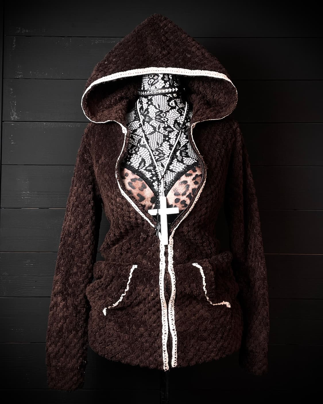 JPN 라떼갸루 퍼 브라운 후드집업 상품이미지1