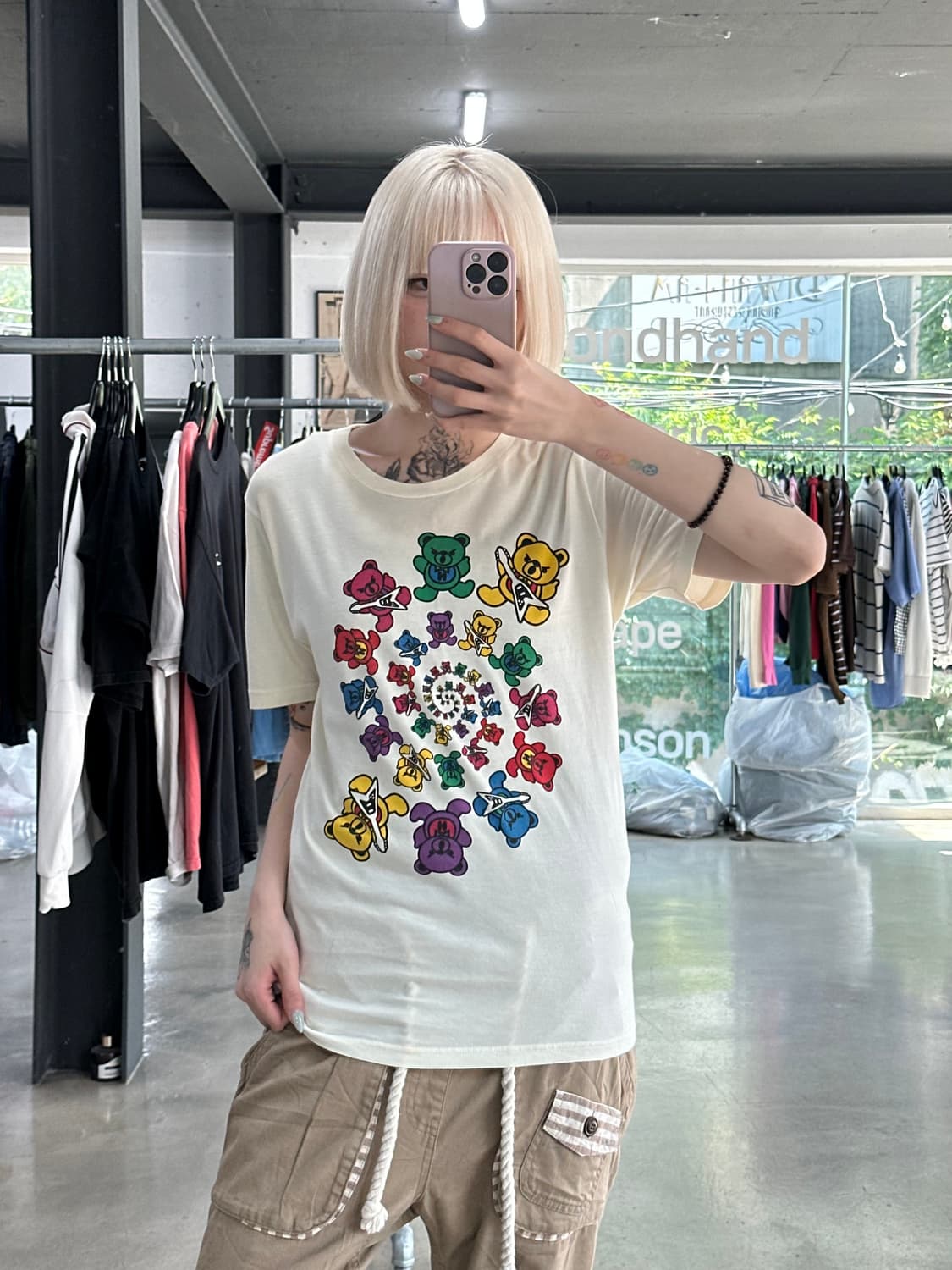 히스테릭 글래머 레인보우 퍽베어 그레이트풀 데드 반팔 티셔츠 상품이미지1