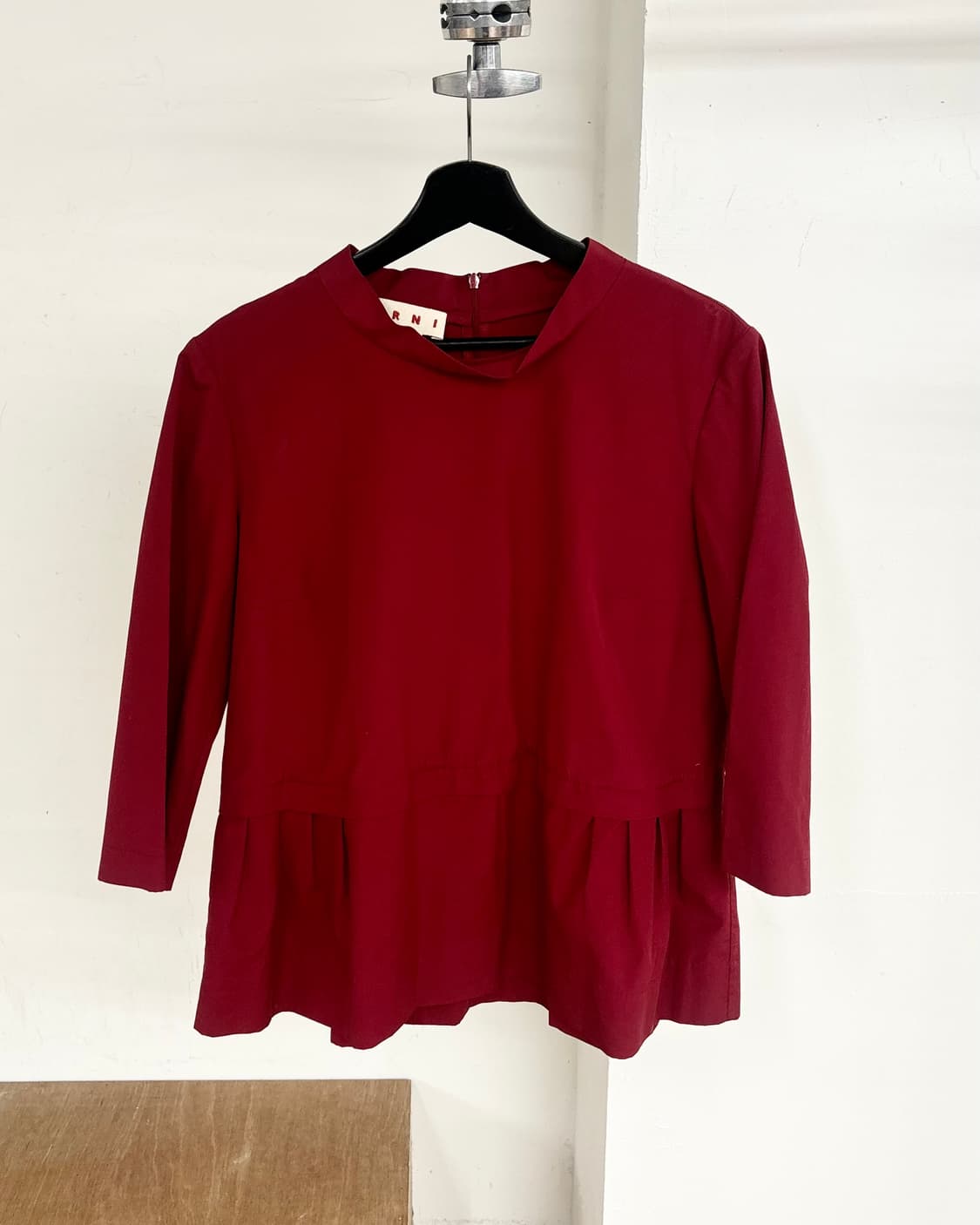 마르니 레드 3/4 소매 모의 목탑 블라우스 상품이미지1