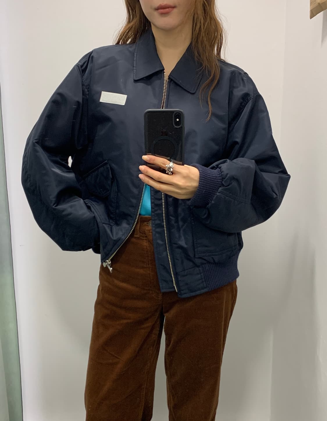 네이비 누빔 봄버 자켓 상품이미지7