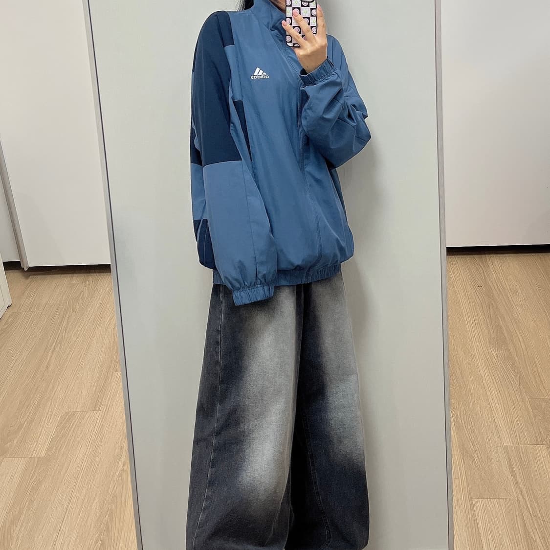 아디다스 컬러블럭 네이비 블루 윈드브레이커 자켓 상품이미지2