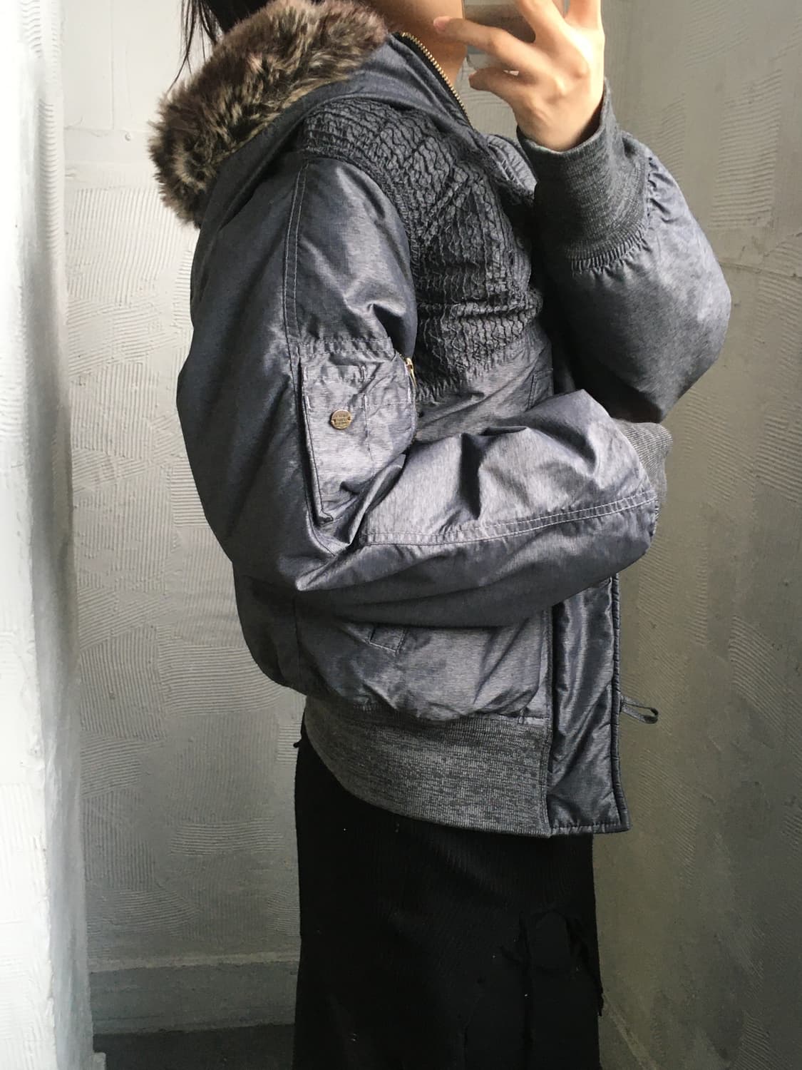 Diesel 디젤 퍼 후드 패디드 차콜 봄버 자켓 상품이미지2