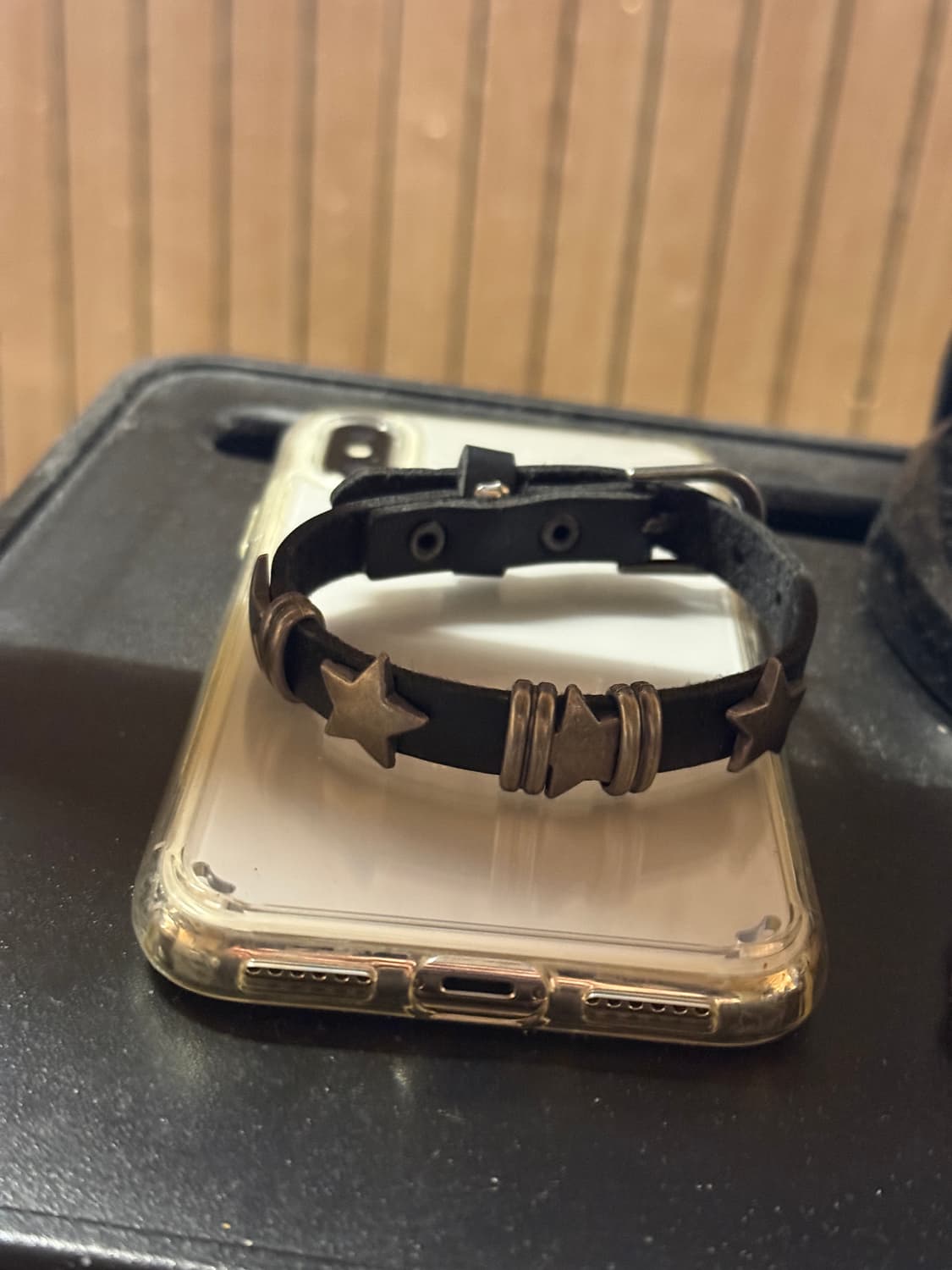 빈티지 실버 스타 블랙 레더 팔찌 상품이미지1