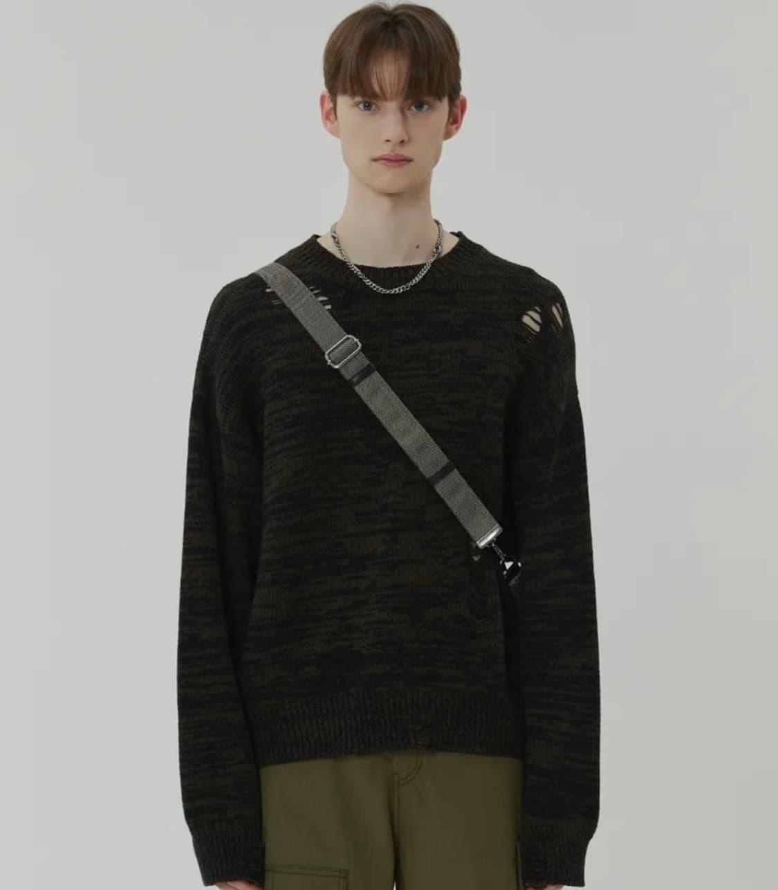 메종미네드 니트 PARALLEL RUIN KNIT KHAKI 상품이미지1