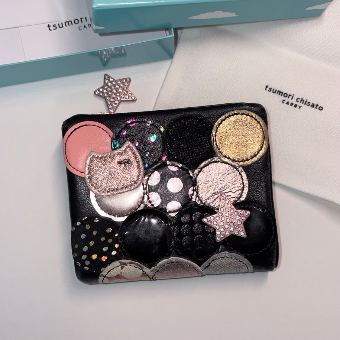 풀박스) 츠모리치사토 반지갑 블랙 패치 도트 상품이미지2