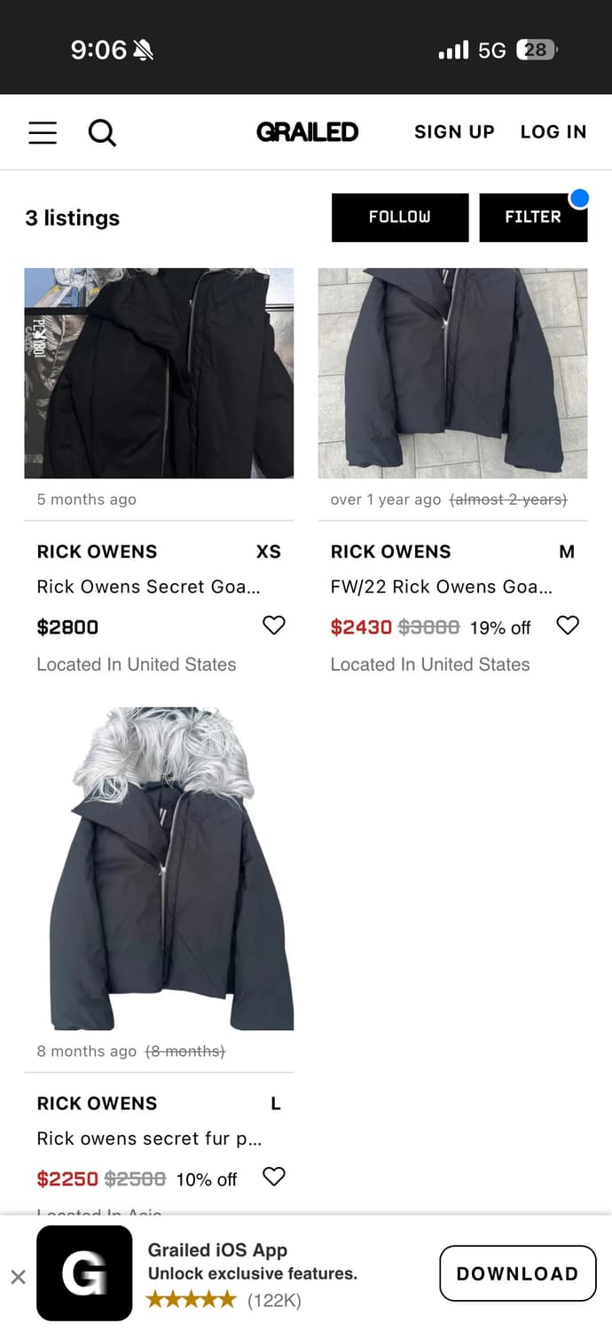 릭 오웬스 시크릿 퍼 파카 상품이미지10