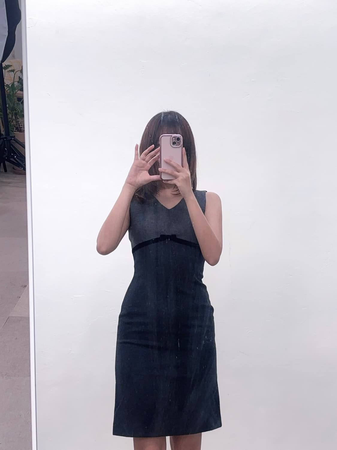 그레이 리본 딱붙핏 울 원피스 상품이미지2