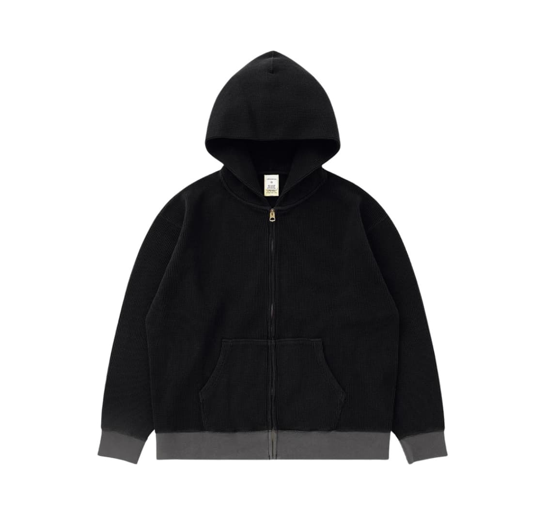 [L] 카키스 와플 후드집업 후드 블랙 상품이미지1